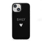 Personalised Cutout Name Heart Clear Black iPhone 13 Mini Clear Bumper Case