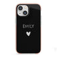 Personalised Cutout Name Heart Clear Black iPhone 13 Mini TPU Impact Case with Pink Edges