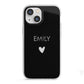 Personalised Cutout Name Heart Clear Black iPhone 13 Mini TPU Impact Case with White Edges