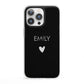 Personalised Cutout Name Heart Clear Black iPhone 13 Pro Clear Bumper Case