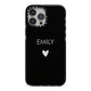 Personalised Cutout Name Heart Clear Black iPhone 13 Pro Max Black Impact Case on Silver phone