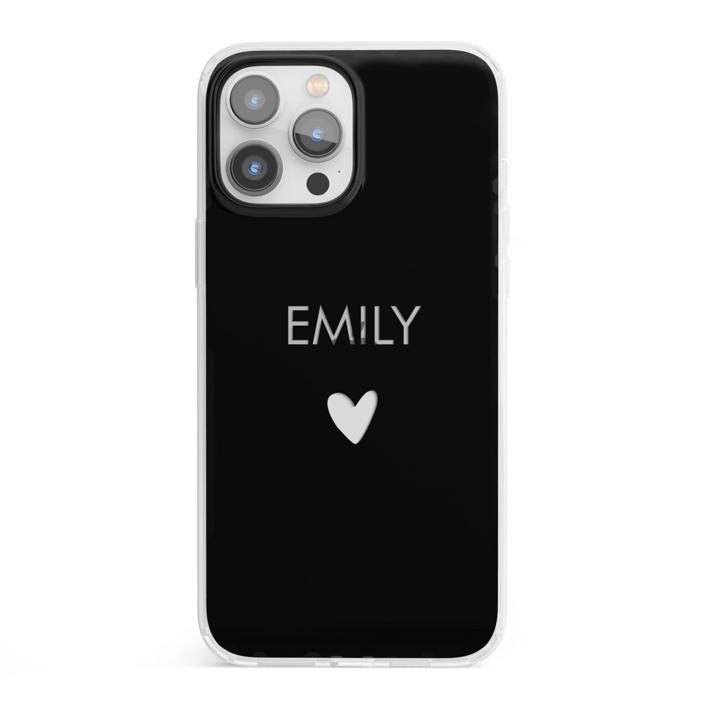 Personalised Cutout Name Heart Clear Black iPhone 13 Pro Max Clear Bumper Case