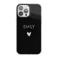 Personalised Cutout Name Heart Clear Black iPhone 13 Pro Max TPU Impact Case with White Edges