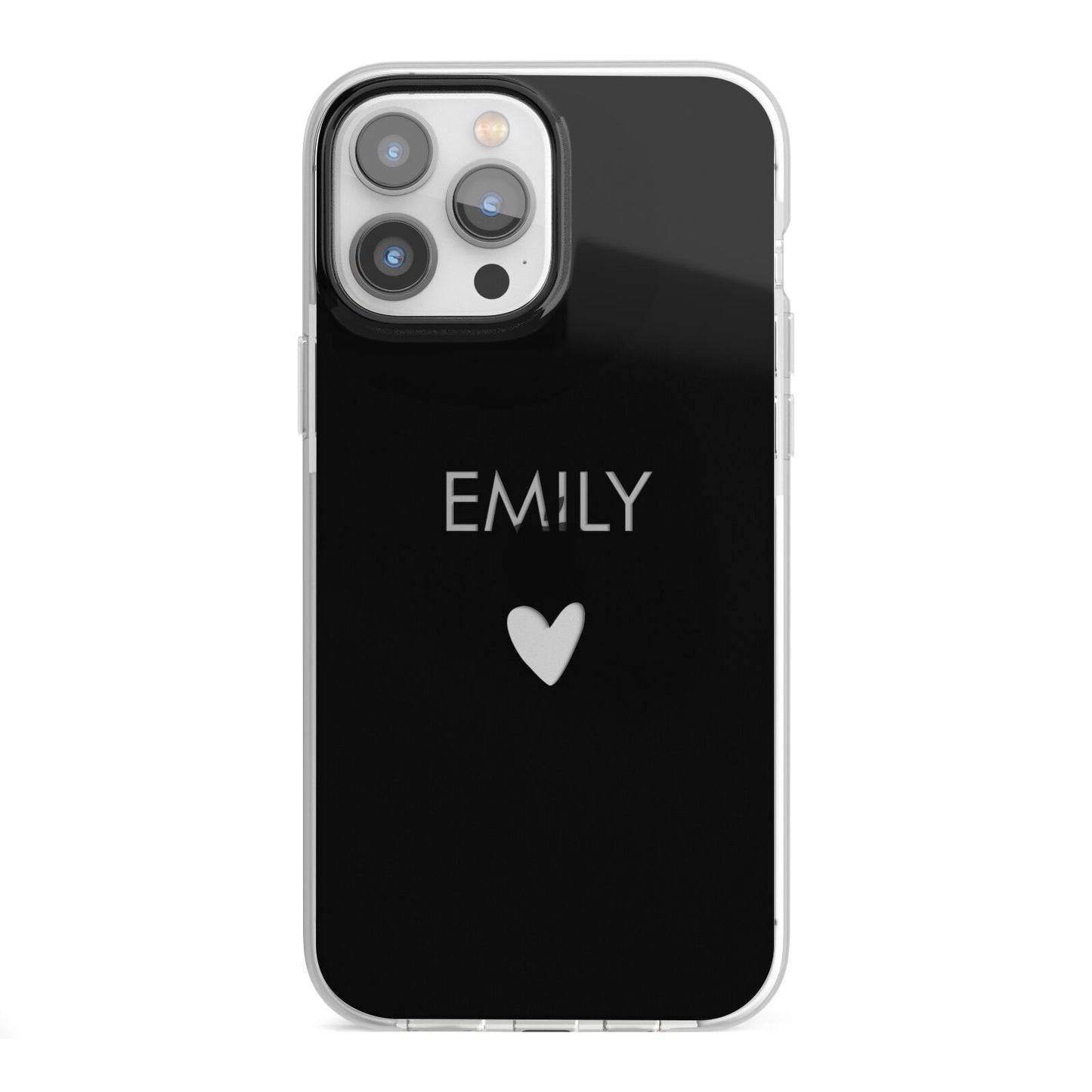 Personalised Cutout Name Heart Clear Black iPhone 13 Pro Max TPU Impact Case with White Edges