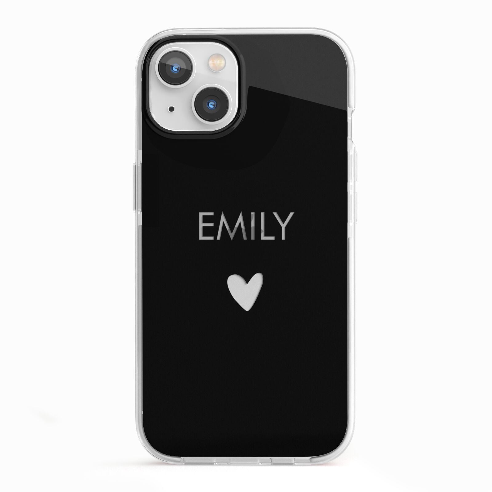 Personalised Cutout Name Heart Clear Black iPhone 13 TPU Impact Case with White Edges