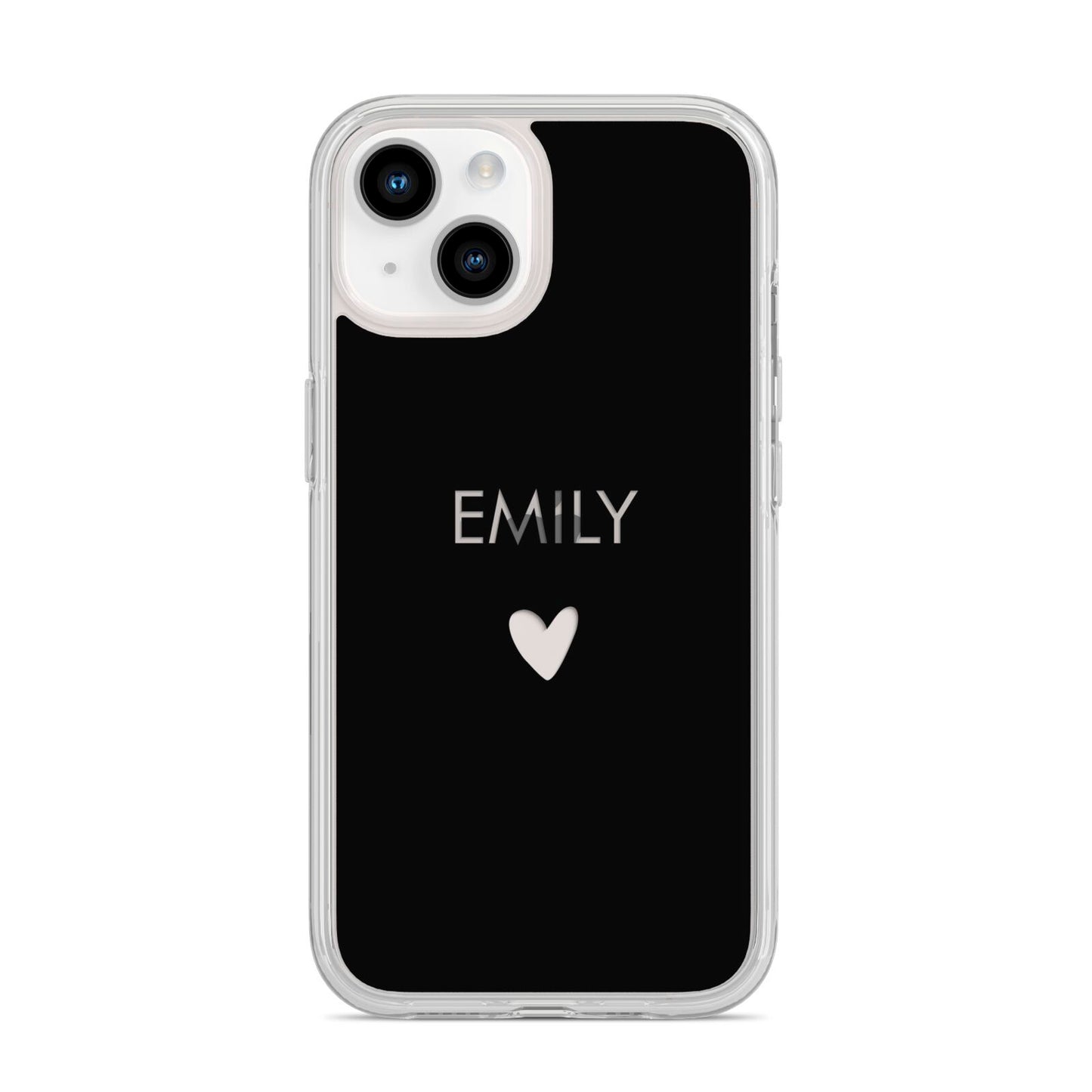 Personalised Cutout Name Heart Clear Black iPhone 14 Clear Tough Case Starlight