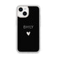 Personalised Cutout Name Heart Clear Black iPhone 14 Glitter Tough Case Starlight