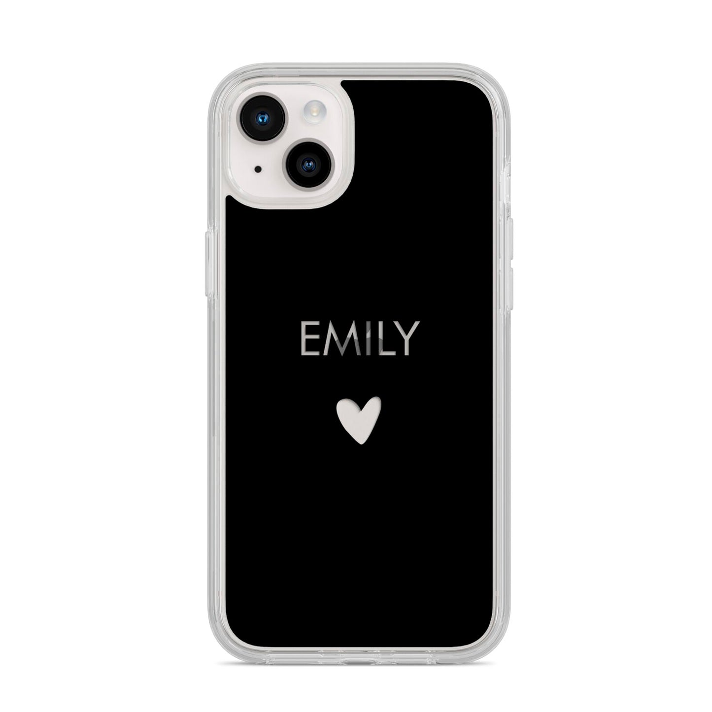 Personalised Cutout Name Heart Clear Black iPhone 14 Plus Clear Tough Case Starlight
