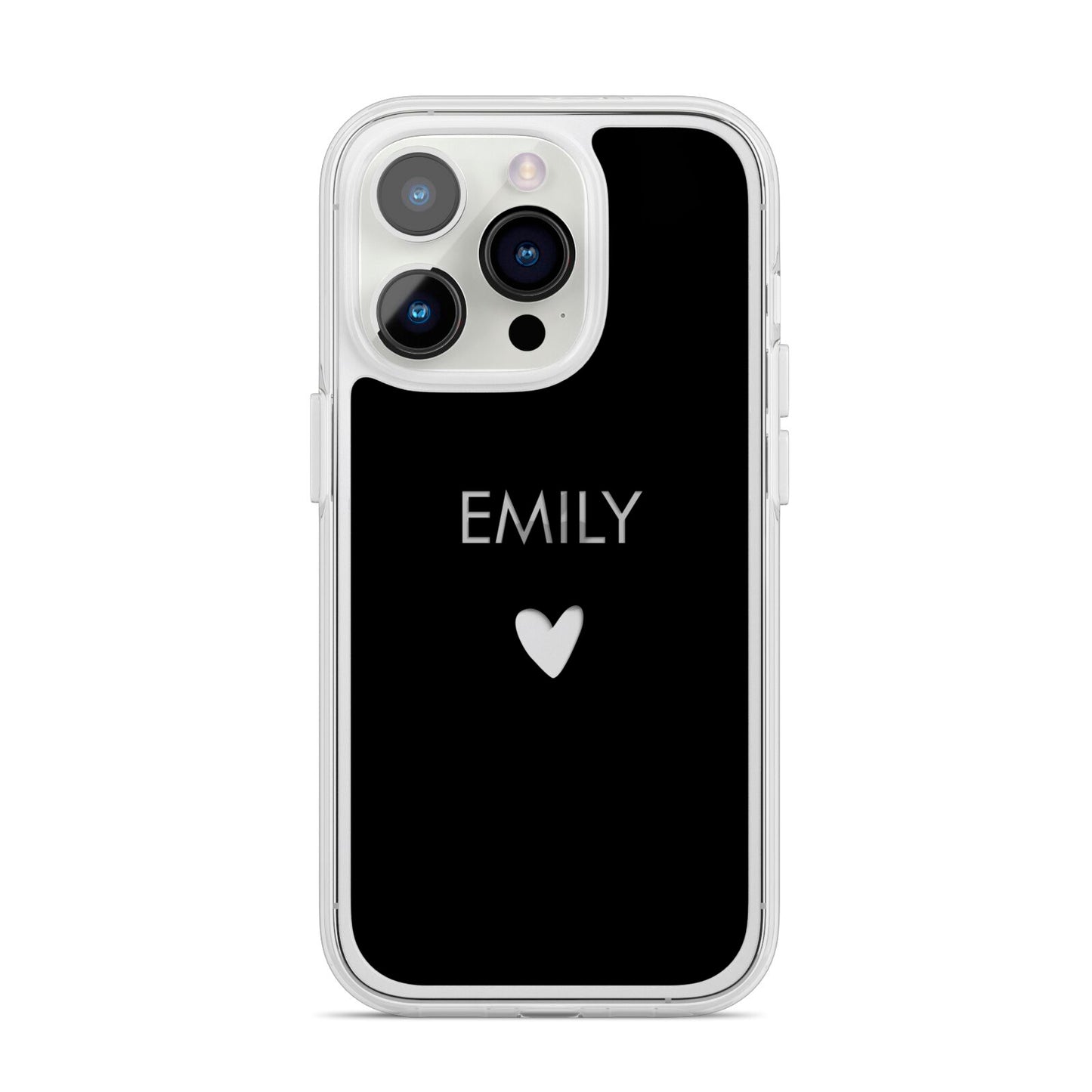 Personalised Cutout Name Heart Clear Black iPhone 14 Pro Clear Tough Case Silver