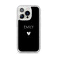 Personalised Cutout Name Heart Clear Black iPhone 14 Pro Glitter Tough Case Silver