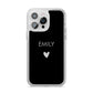 Personalised Cutout Name Heart Clear Black iPhone 14 Pro Max Clear Tough Case Silver