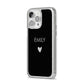 Personalised Cutout Name Heart Clear Black iPhone 14 Pro Max Glitter Tough Case Silver Angled Image