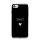 Personalised Cutout Name Heart Clear Black iPhone 8 Bumper Case on Silver iPhone