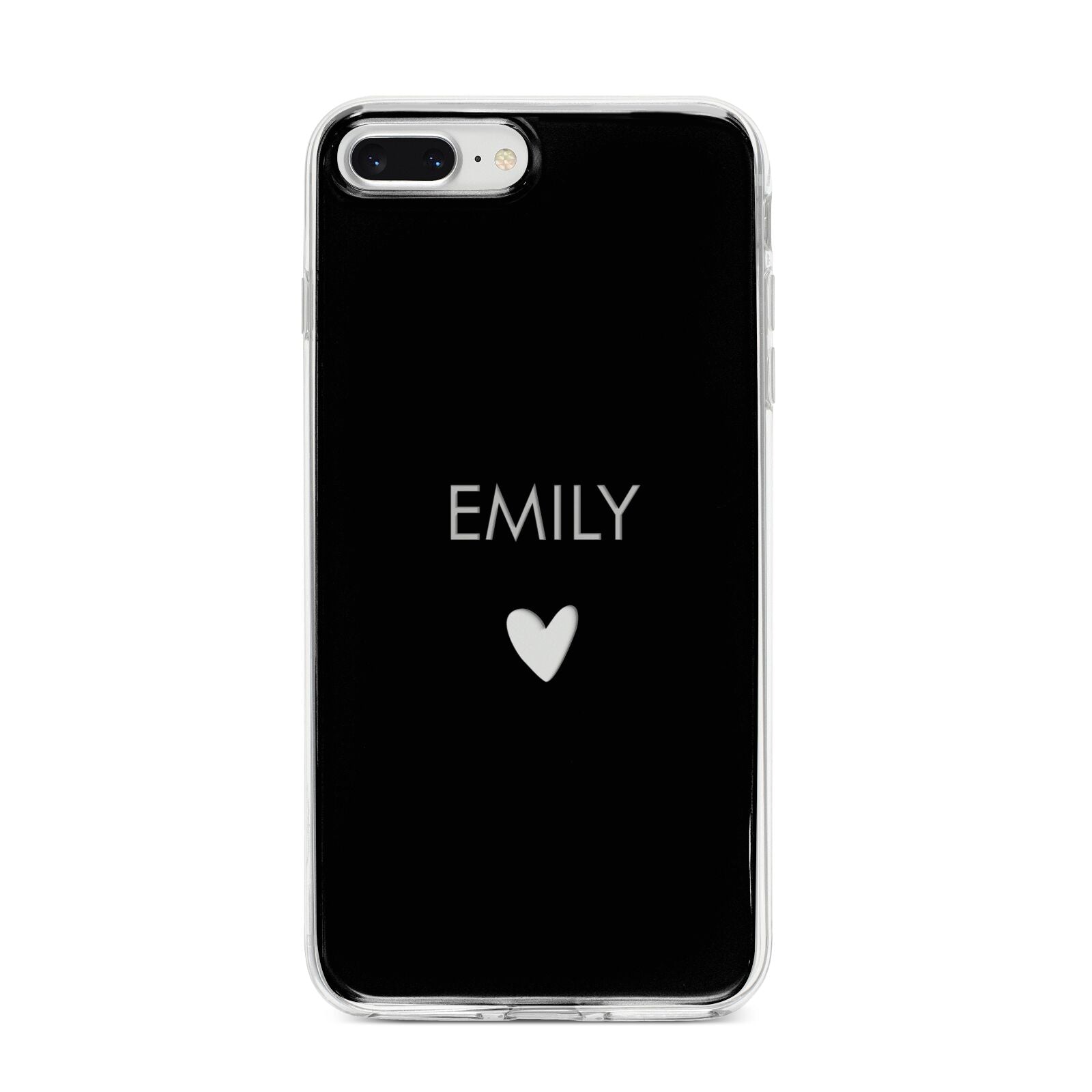 Personalised Cutout Name Heart Clear Black iPhone 8 Plus Bumper Case on Silver iPhone