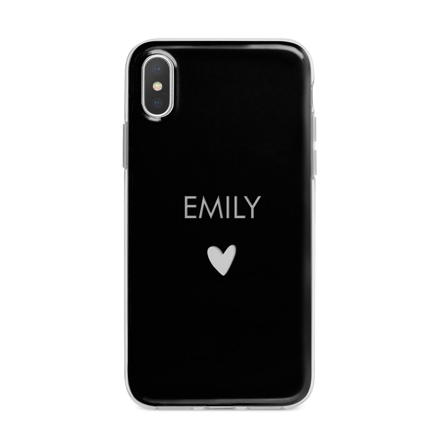 Personalised Cutout Name Heart Clear Black iPhone X Bumper Case on Silver iPhone Alternative Image 1