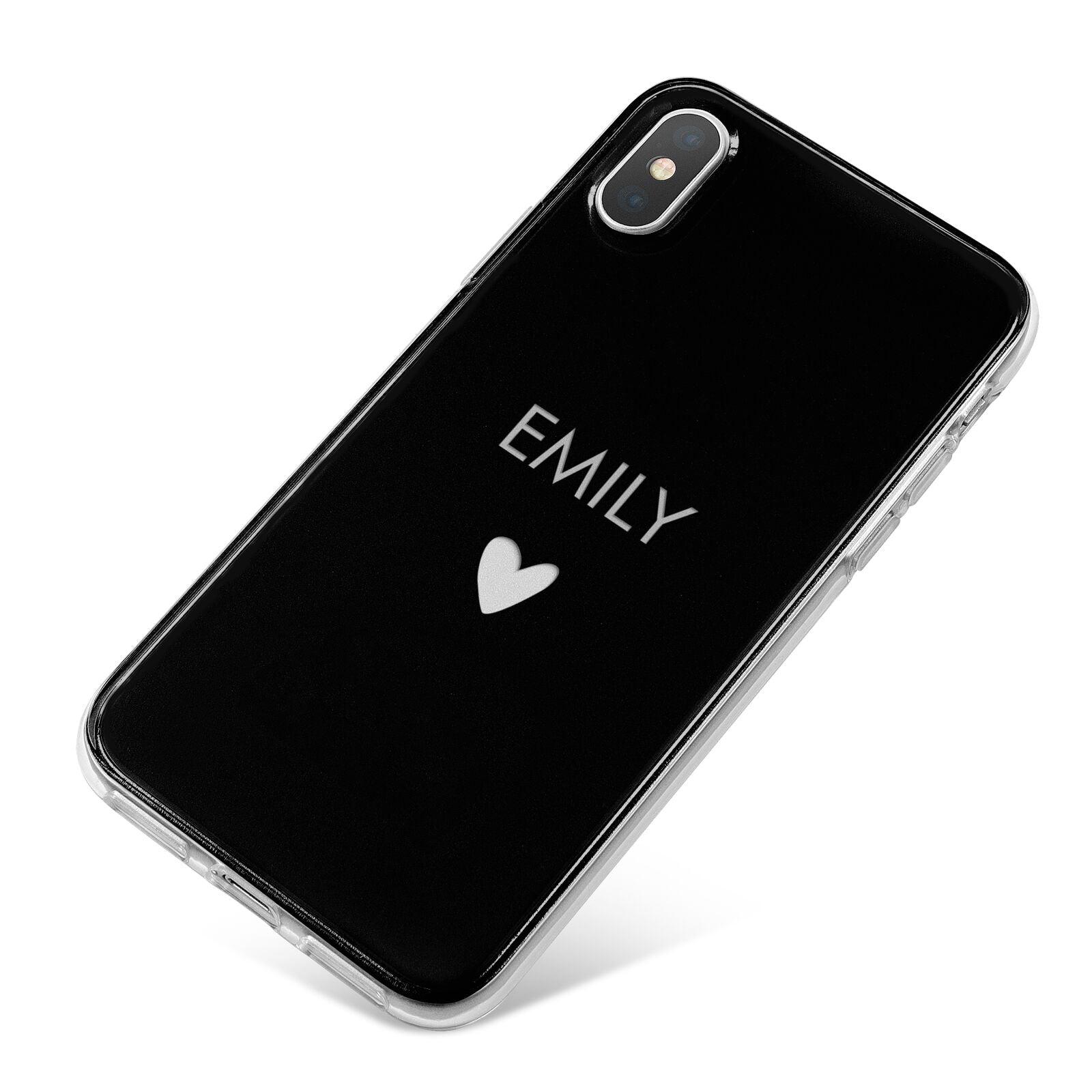 Personalised Cutout Name Heart Clear Black iPhone X Bumper Case on Silver iPhone