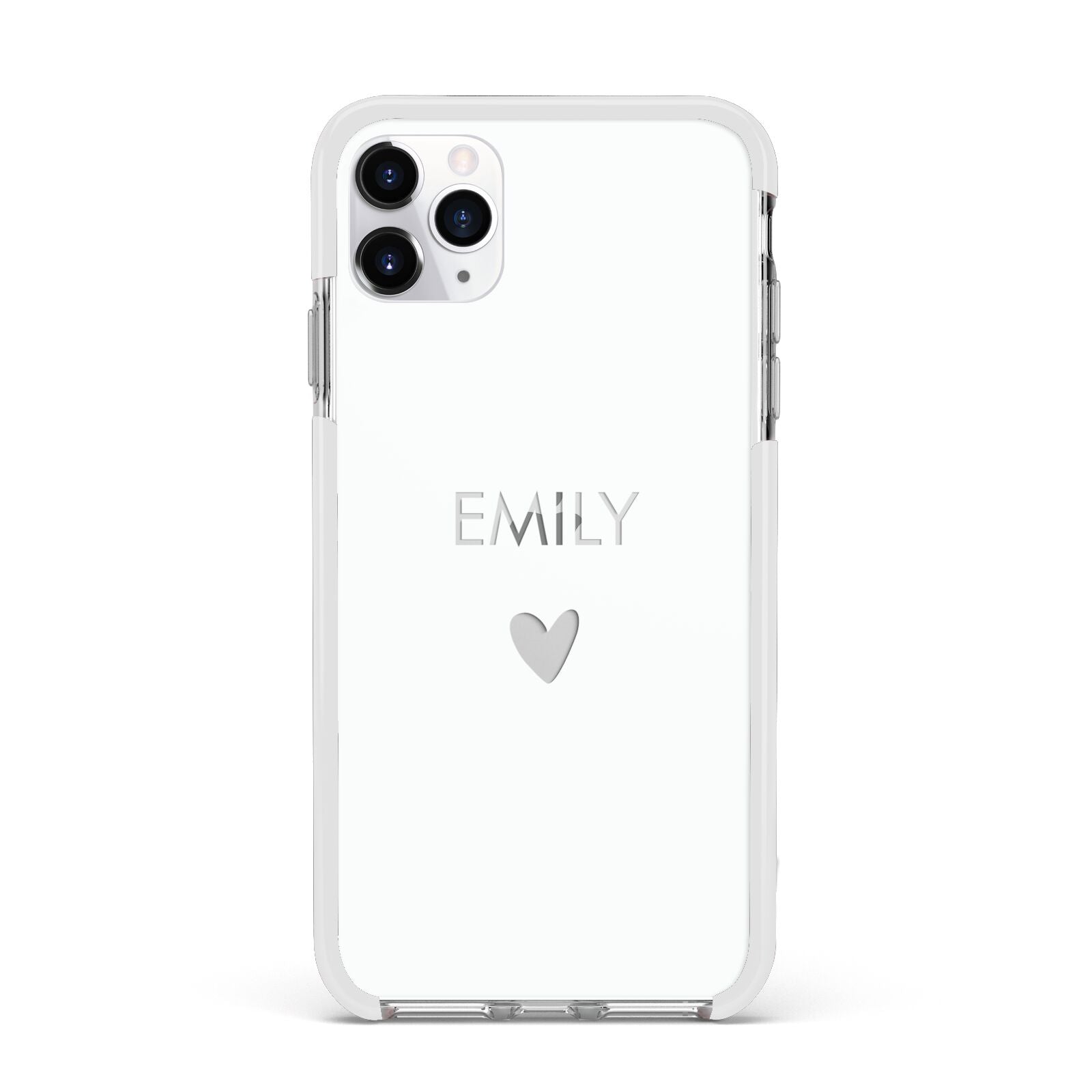 Personalised Cutout Name Heart Clear White Apple iPhone 11 Pro Max in Silver with White Impact Case
