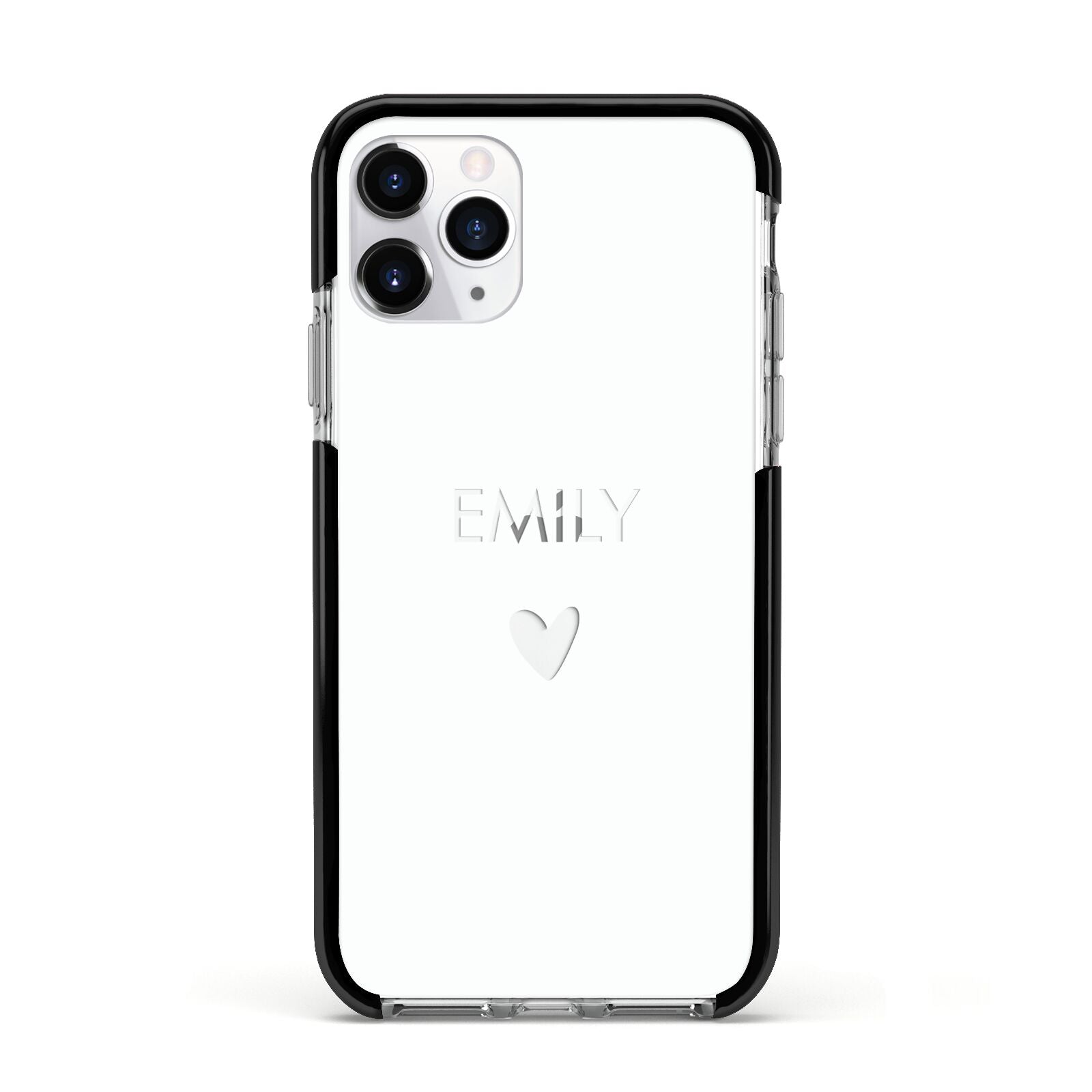 Personalised Cutout Name Heart Clear White Apple iPhone 11 Pro in Silver with Black Impact Case
