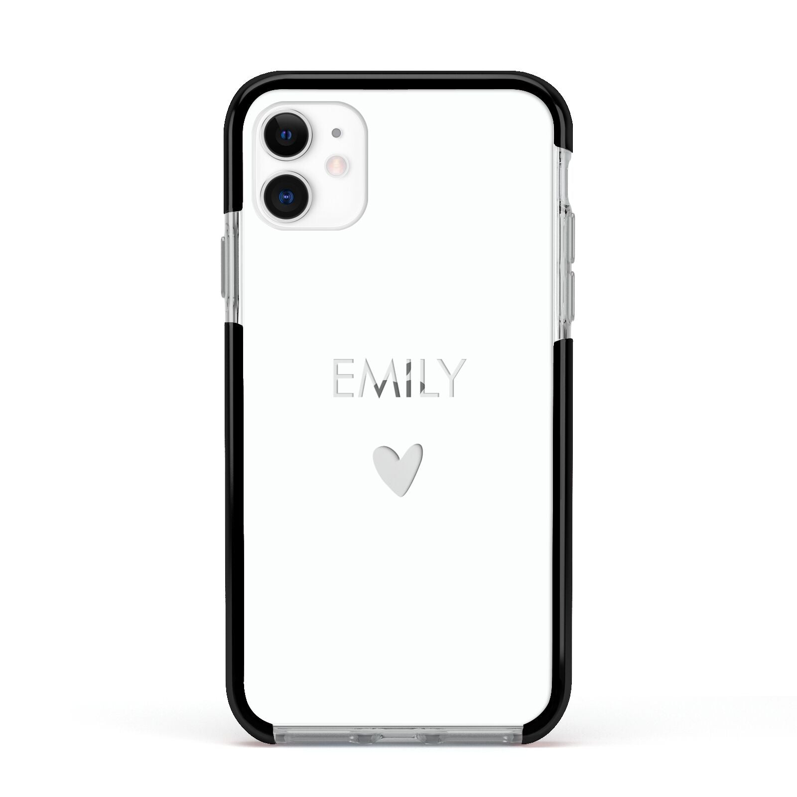 Personalised Cutout Name Heart Clear White Apple iPhone 11 in White with Black Impact Case