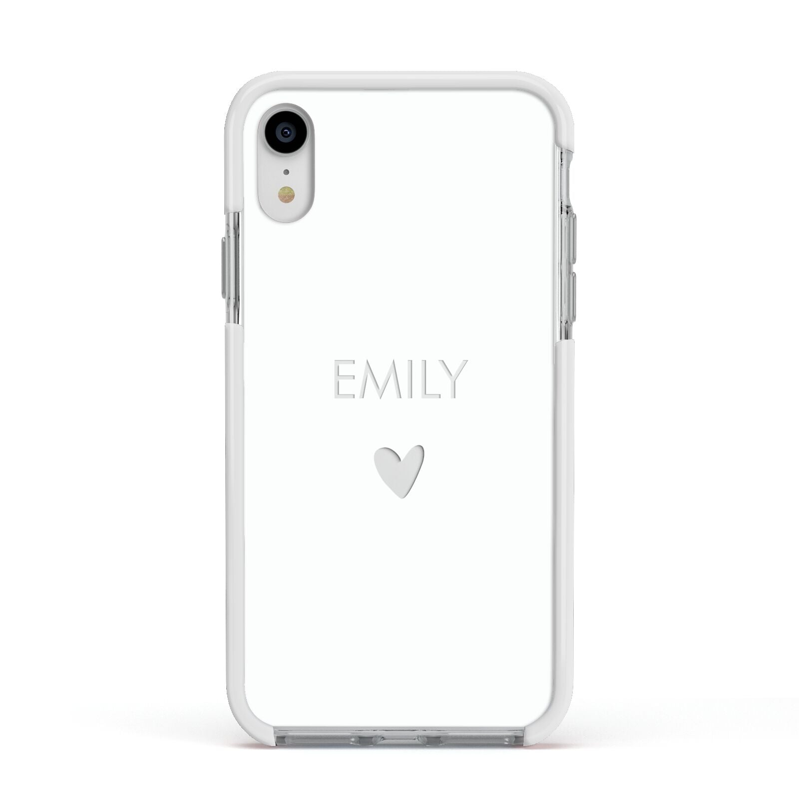 Personalised Cutout Name Heart Clear White Apple iPhone XR Impact Case White Edge on Silver Phone