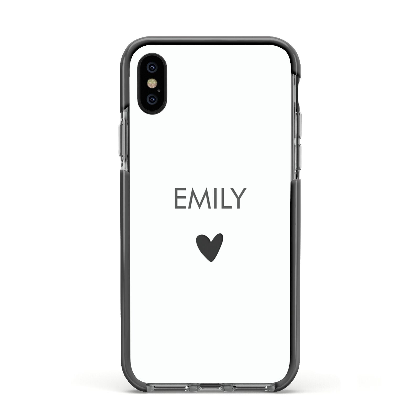 Personalised Cutout Name Heart Clear White Apple iPhone Xs Impact Case Black Edge on Black Phone