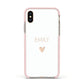 Personalised Cutout Name Heart Clear White Apple iPhone Xs Impact Case Pink Edge on Gold Phone