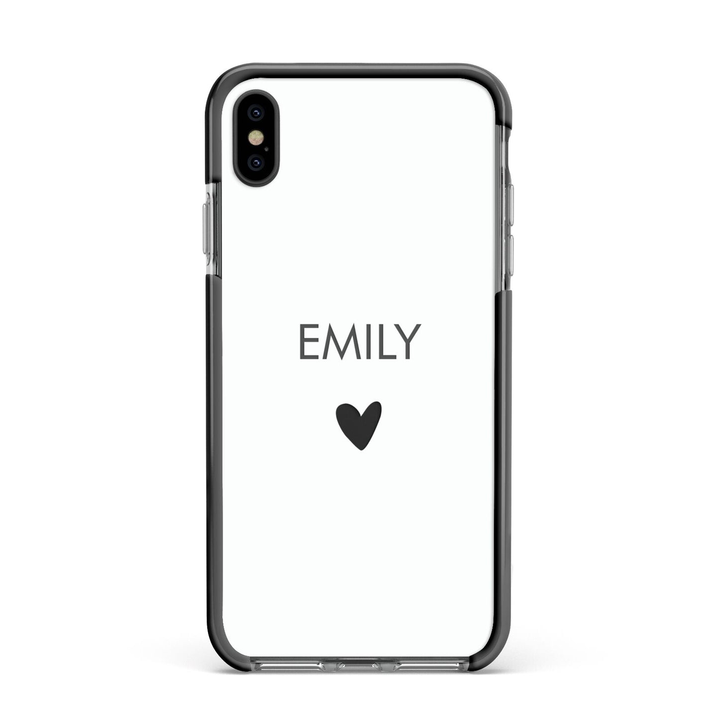 Personalised Cutout Name Heart Clear White Apple iPhone Xs Max Impact Case Black Edge on Black Phone