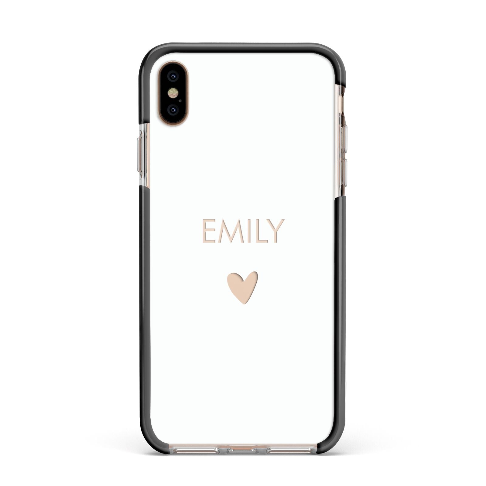 Personalised Cutout Name Heart Clear White Apple iPhone Xs Max Impact Case Black Edge on Gold Phone