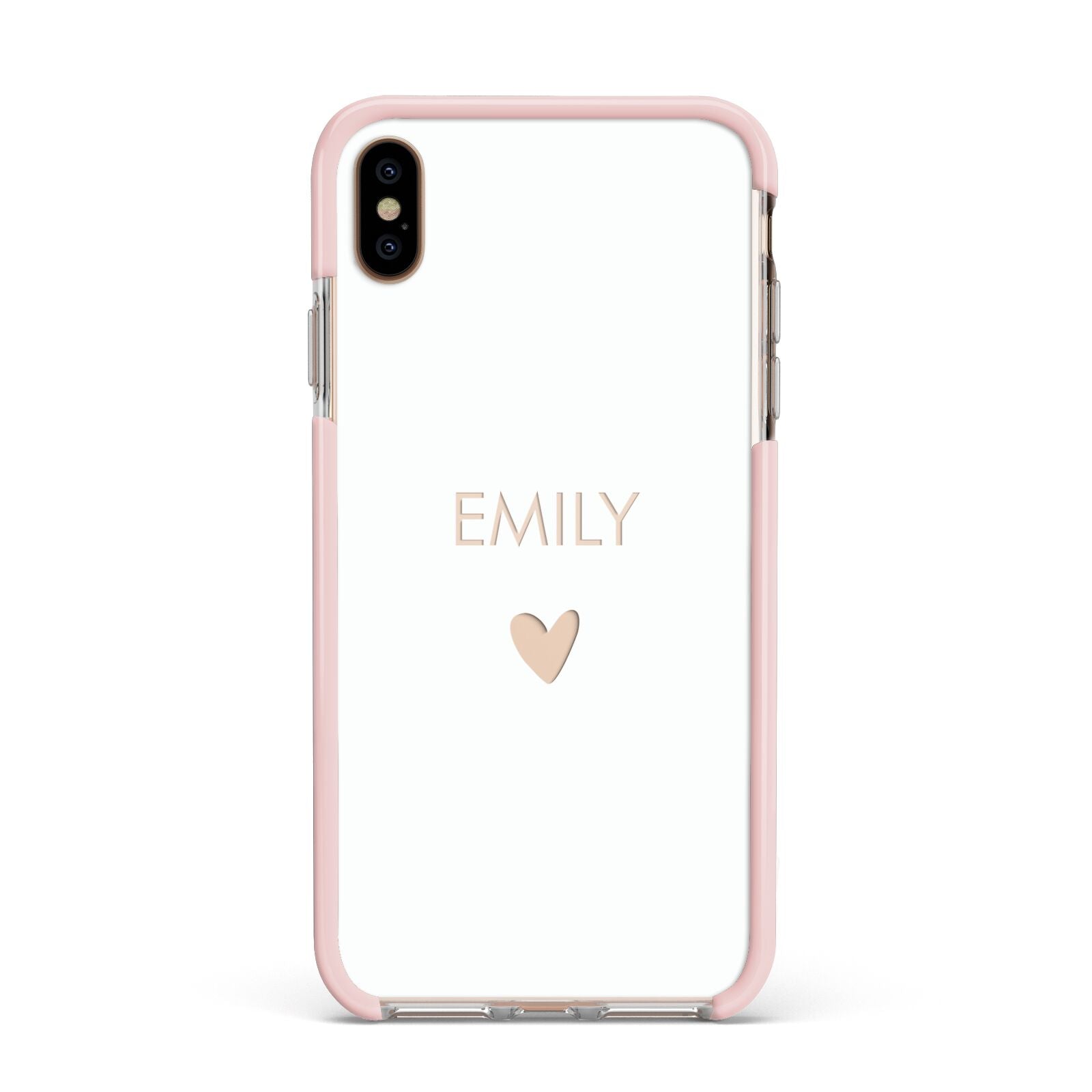 Personalised Cutout Name Heart Clear White Apple iPhone Xs Max Impact Case Pink Edge on Gold Phone