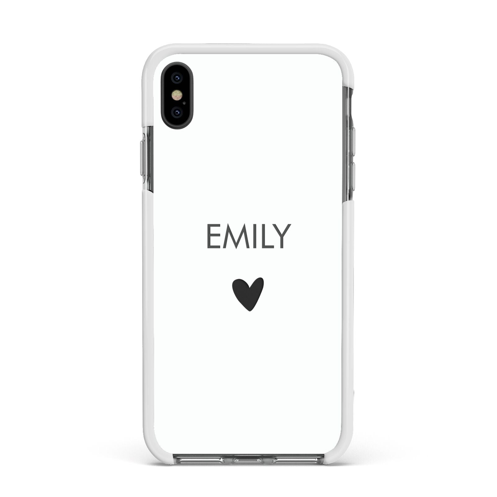 Personalised Cutout Name Heart Clear White Apple iPhone Xs Max Impact Case White Edge on Black Phone