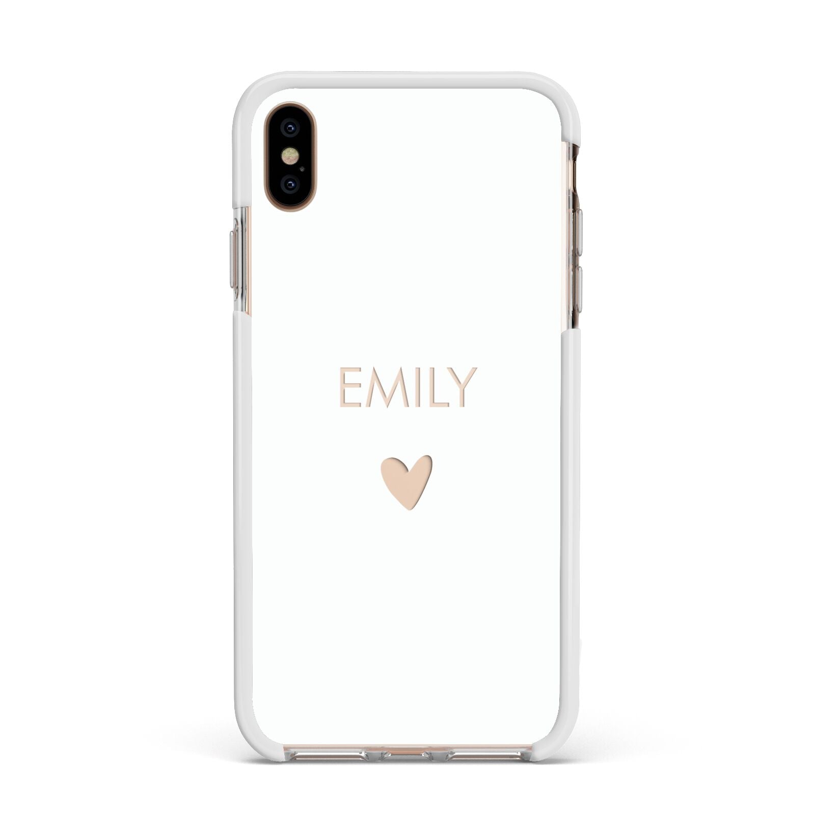 Personalised Cutout Name Heart Clear White Apple iPhone Xs Max Impact Case White Edge on Gold Phone