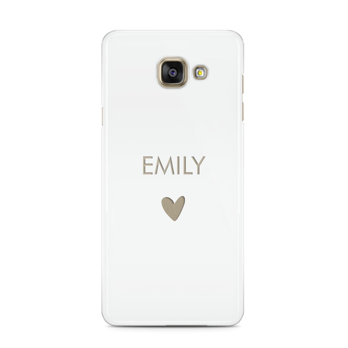 Personalised Cutout Name Heart Clear White Samsung Galaxy A3 2016 Case on gold phone