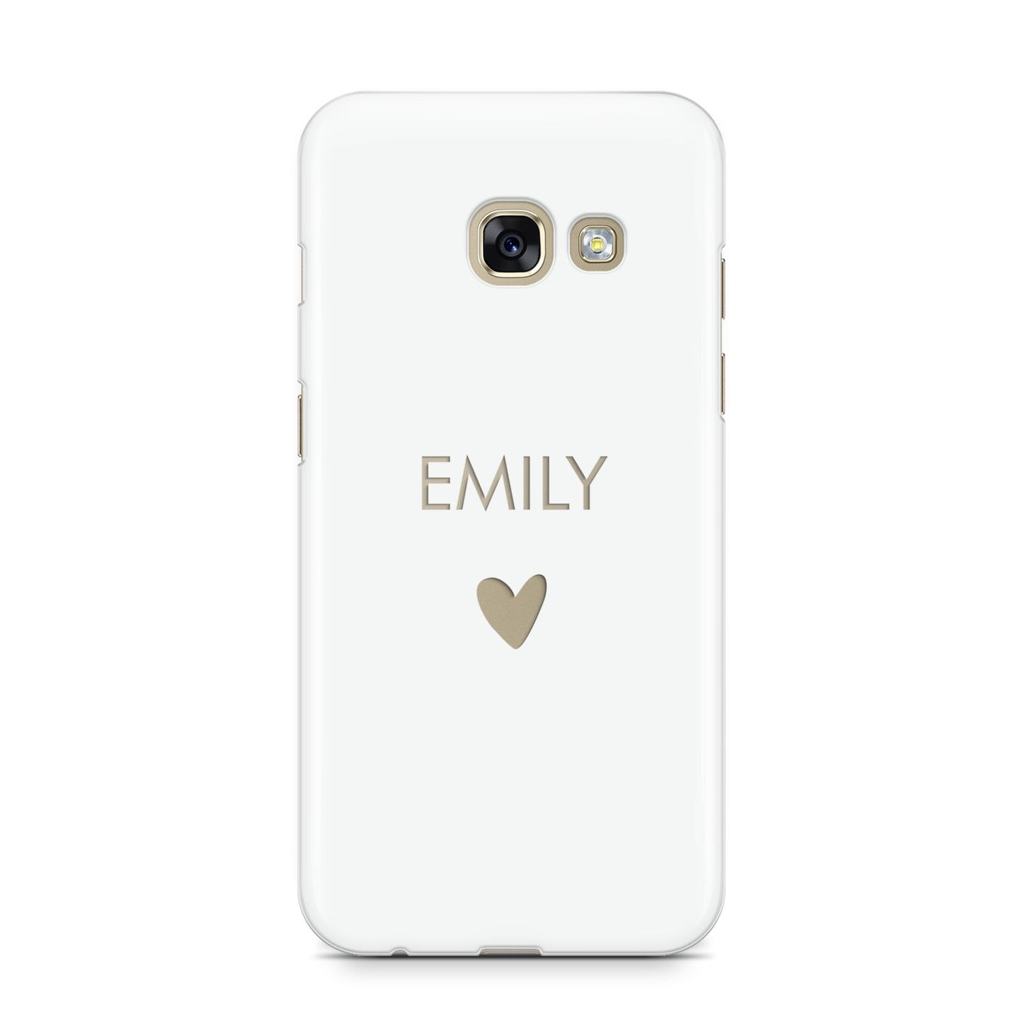 Personalised Cutout Name Heart Clear White Samsung Galaxy A3 2017 Case on gold phone