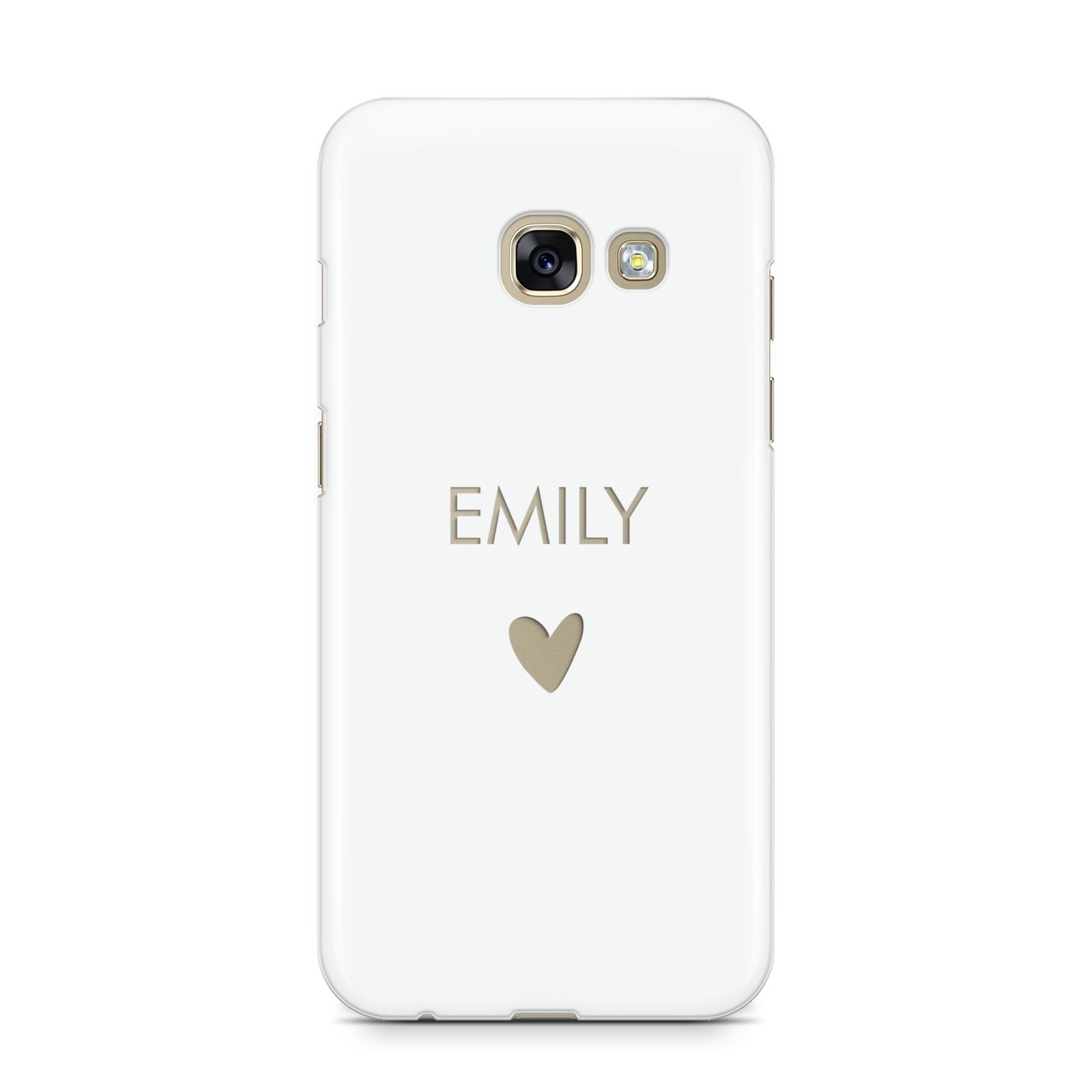 Personalised Cutout Name Heart Clear White Samsung Galaxy A3 2017 Case on gold phone