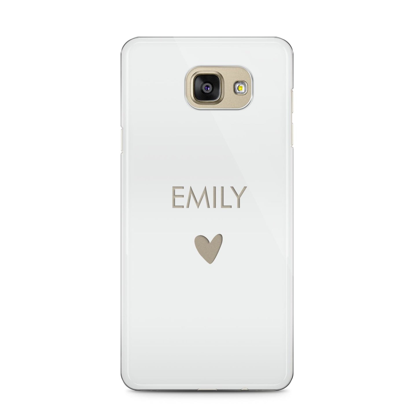 Personalised Cutout Name Heart Clear White Samsung Galaxy A5 2016 Case on gold phone