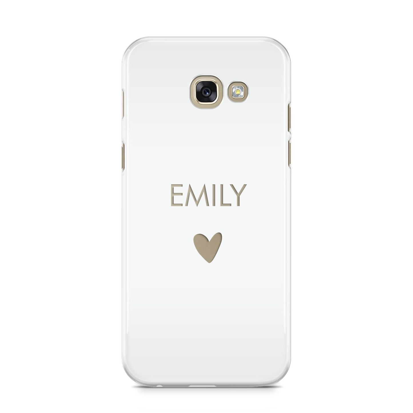 Personalised Cutout Name Heart Clear White Samsung Galaxy A5 2017 Case on gold phone