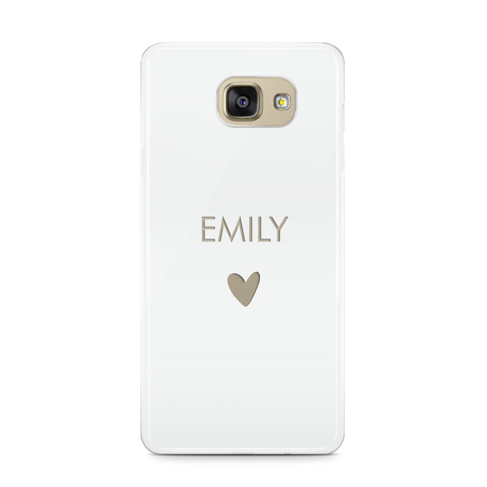 Personalised Cutout Name Heart Clear White Samsung Galaxy A9 2016 Case on gold phone