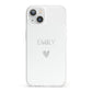 Personalised Cutout Name Heart Clear White iPhone 13 Clear Bumper Case
