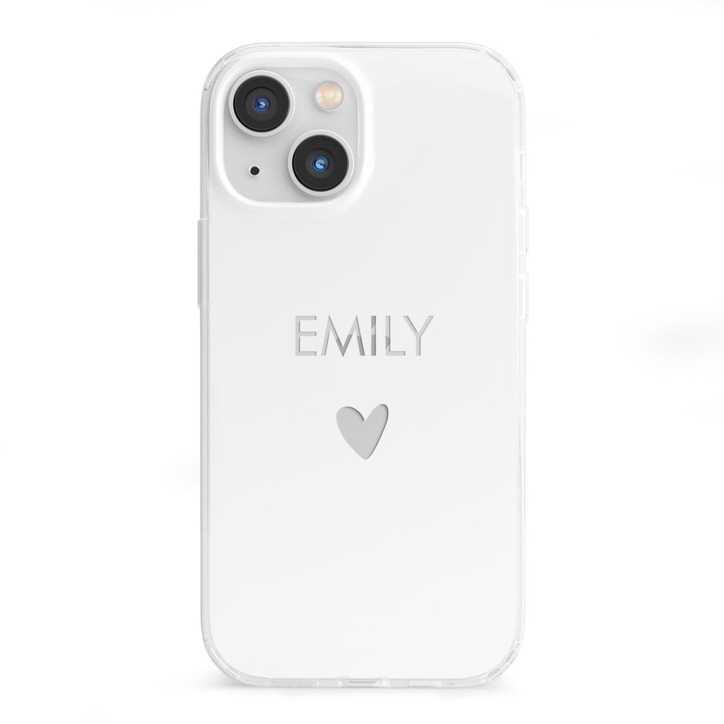 Personalised Cutout Name Heart Clear White iPhone 13 Mini Clear Bumper Case