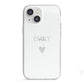 Personalised Cutout Name Heart Clear White iPhone 13 Mini TPU Impact Case with White Edges