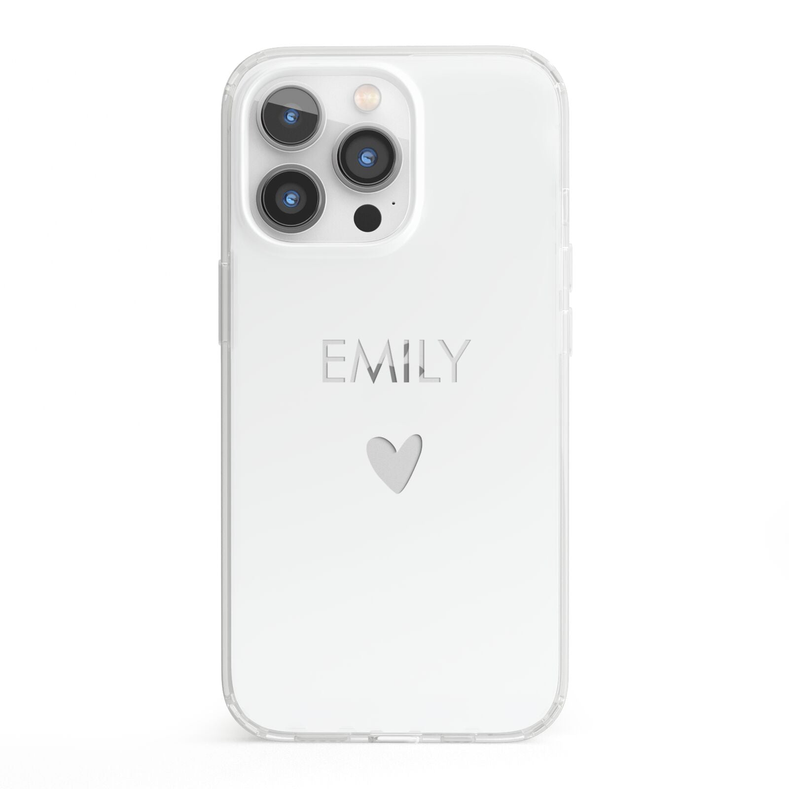 Personalised Cutout Name Heart Clear White iPhone 13 Pro Clear Bumper Case