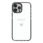 Personalised Cutout Name Heart Clear White iPhone 13 Pro Max Black Impact Case on Silver phone