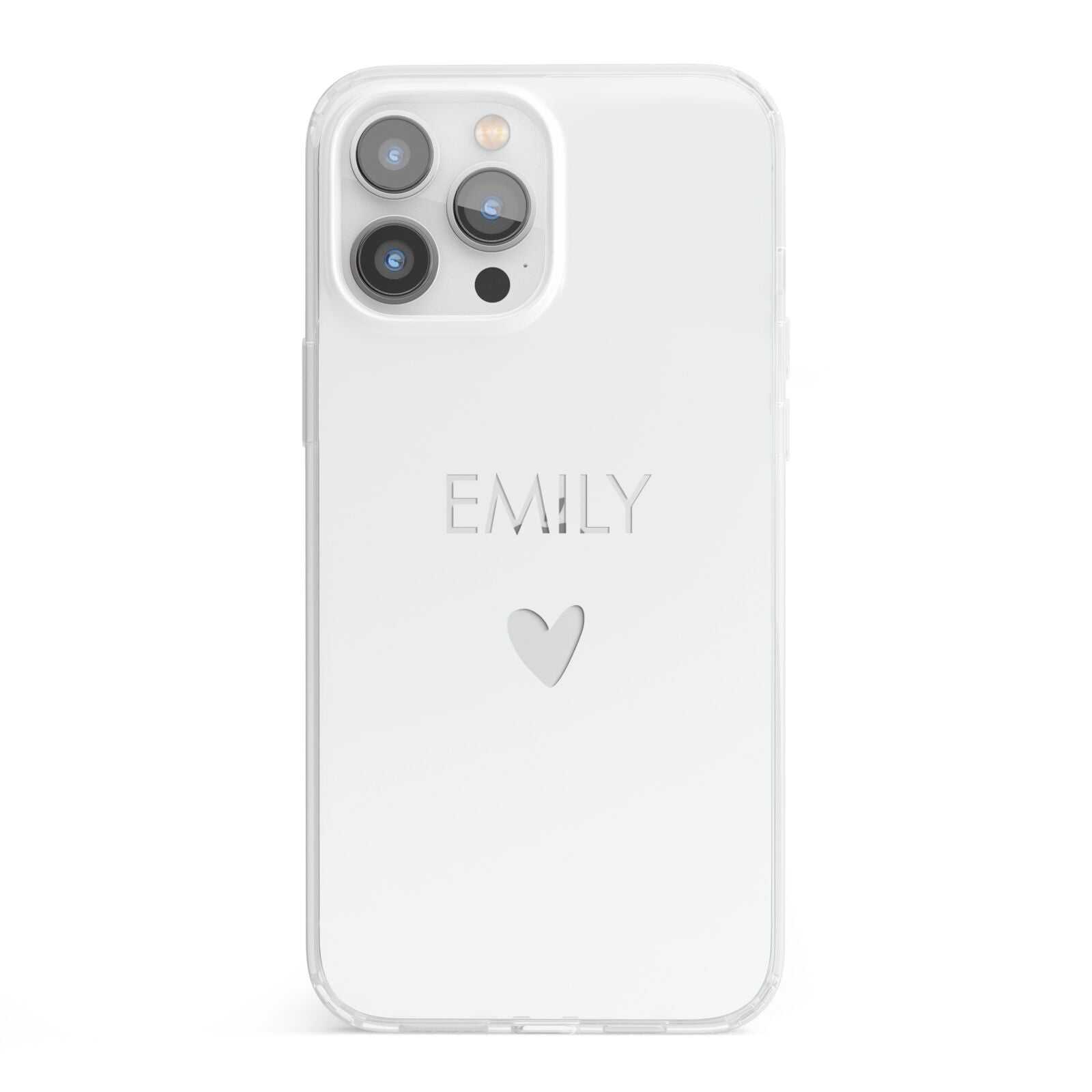 Personalised Cutout Name Heart Clear White iPhone 13 Pro Max Clear Bumper Case