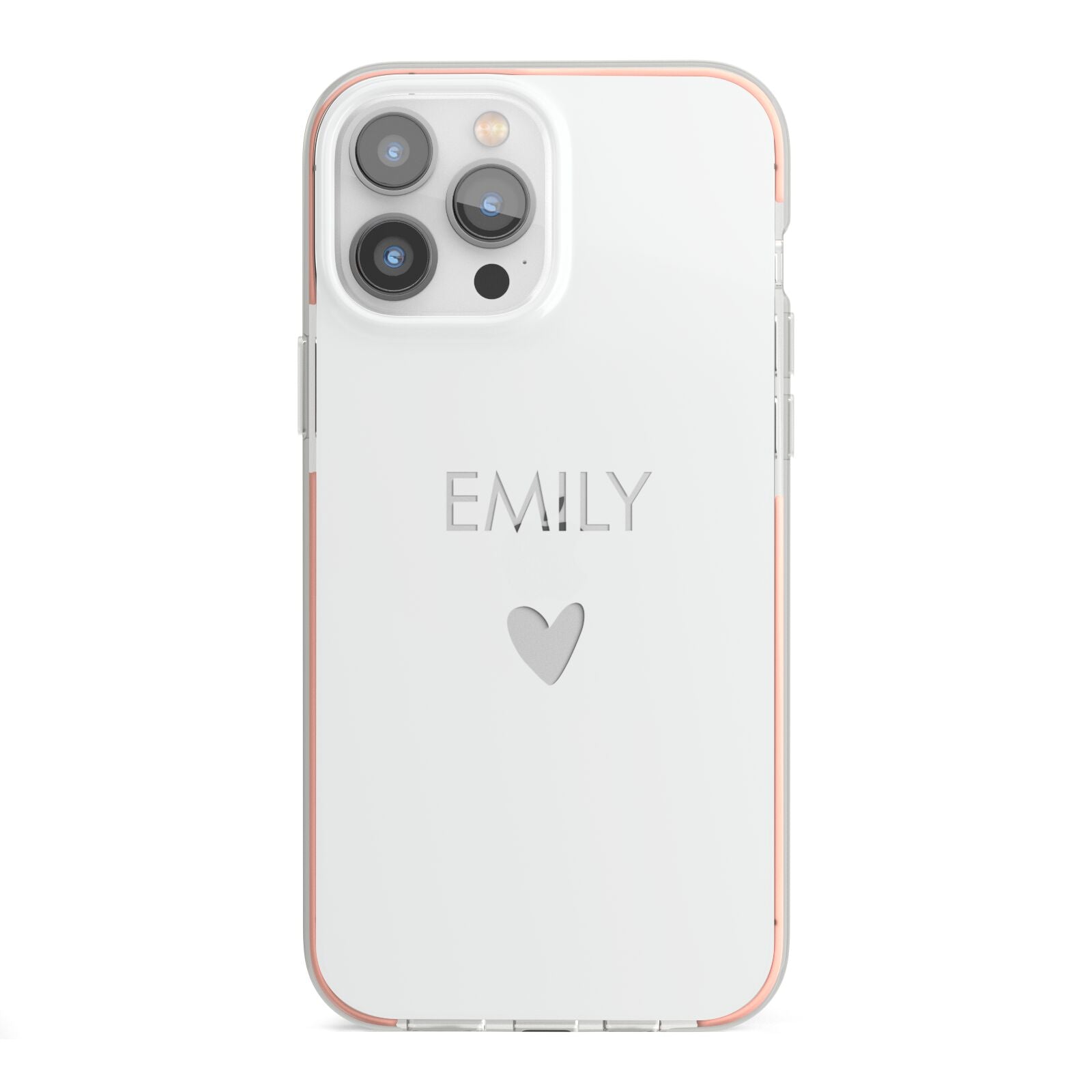 Personalised Cutout Name Heart Clear White iPhone 13 Pro Max TPU Impact Case with Pink Edges