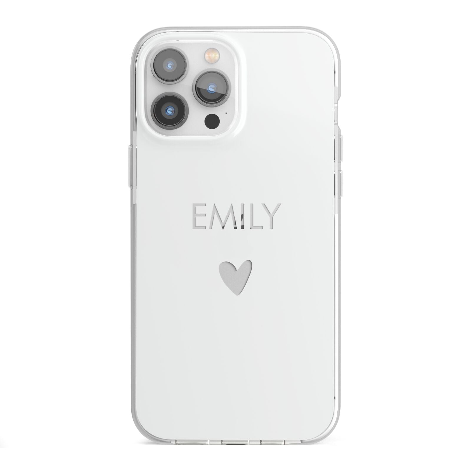 Personalised Cutout Name Heart Clear White iPhone 13 Pro Max TPU Impact Case with White Edges