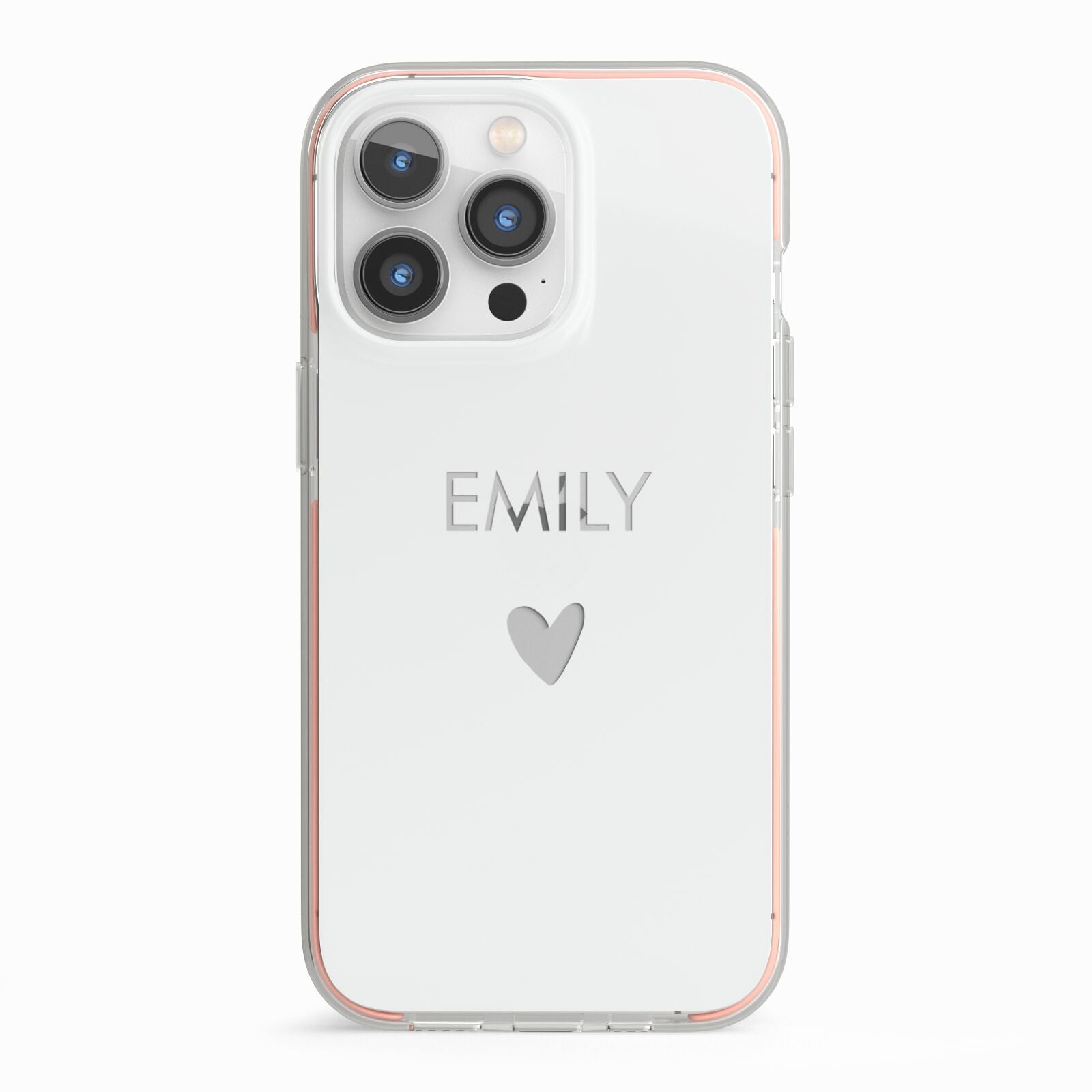 Personalised Cutout Name Heart Clear White iPhone 13 Pro TPU Impact Case with Pink Edges