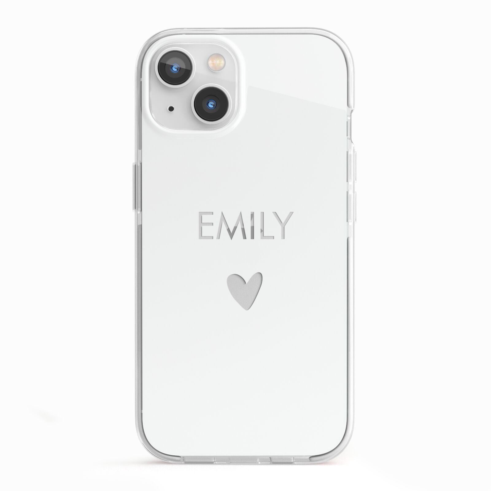 Personalised Cutout Name Heart Clear White iPhone 13 TPU Impact Case with White Edges
