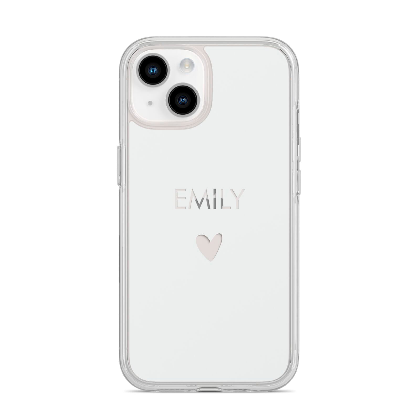 Personalised Cutout Name Heart Clear White iPhone 14 Clear Tough Case Starlight