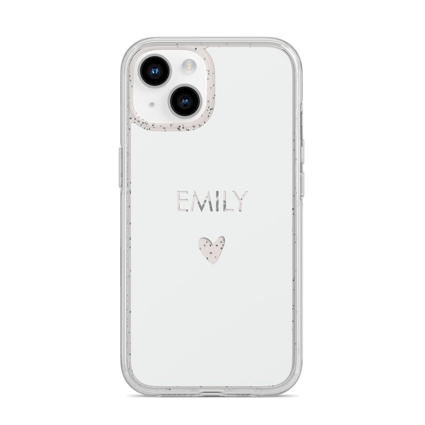 Personalised Cutout Name Heart Clear White iPhone 14 Glitter Tough Case Starlight