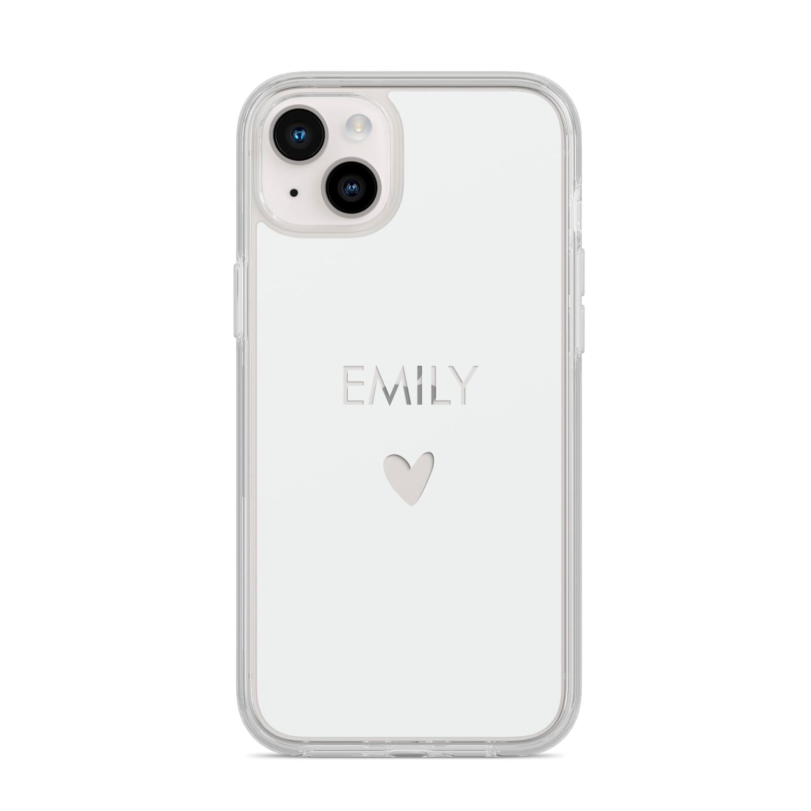 Personalised Cutout Name Heart Clear White iPhone 14 Plus Clear Tough Case Starlight